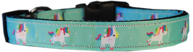 Aqua Unicorns Nylon Dog Collar LG